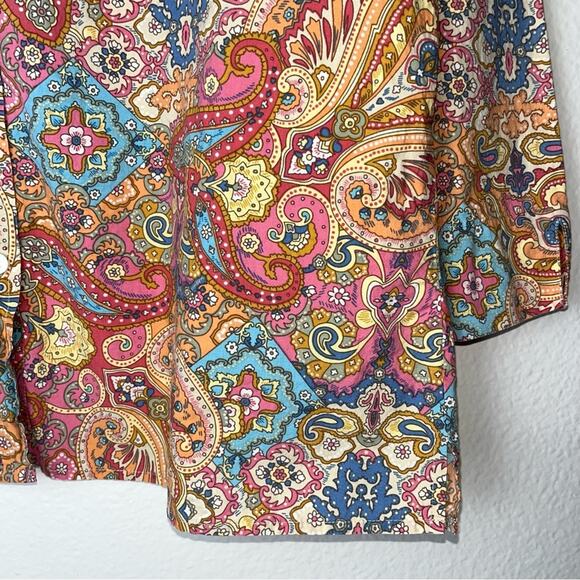 Charter Club Button Down Shirt 3/4 sleeves Paisley print 100% cotton size 14 - Picture 5 of 16